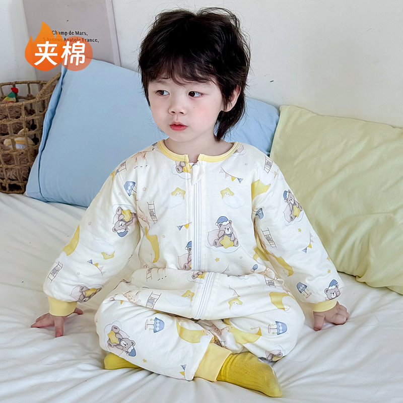宝宝连体睡衣加厚夹棉秋冬款婴儿童三层保暖睡袋纯棉男女童家居服