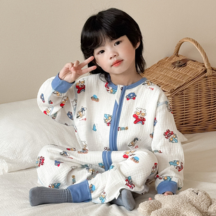儿童纱布睡袋春夏季男童女宝宝护肚睡衣纯棉薄款婴幼儿防踢被卡通