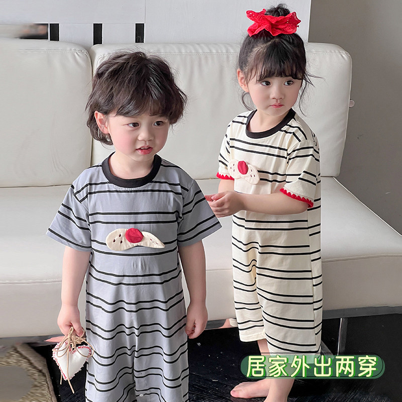 夏季儿童连体睡衣2025新款男童条纹家居服短袖薄款套头睡袋小女孩,童装/婴儿装/亲子装,家居服连体衣,淘宝优惠券,粉丝福利购,淘宝优惠卷