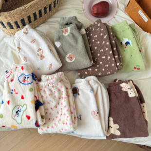 秋冬款儿童睡裤珊瑚绒男女童加厚保暖法兰绒长裤卡通小孩家居裤子