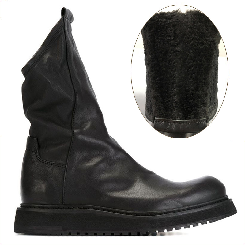 EUROPEAN AND AMERICAN CATWALKS HEIGHTENED THICK-SOLED MENS BOOTS THE TOP LAYER OF COWHIDE SLEEVES PUNK ROCK HAIRSTYLISTS TRENDY MENS FLATFORM MARTIN BOOTS