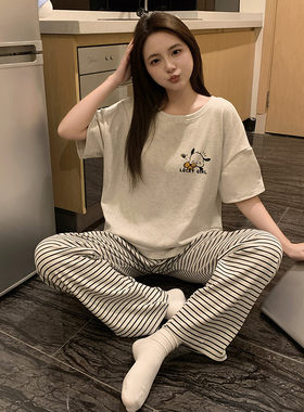 青少年睡衣大童女孩短袖长裤套装