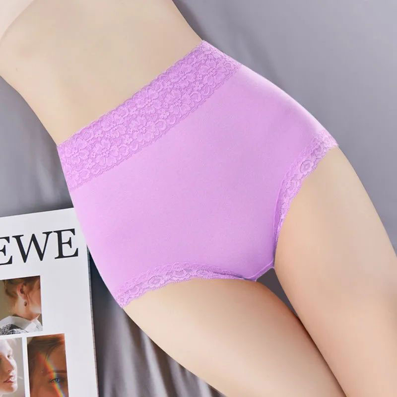 蕾丝边纯棉大码内裤女2025年高腰收腹包臀提臀中年抗菌档女士紫色