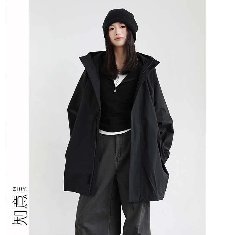 【2.21新品】日系户外廓形连帽冲锋衣外套宽松酷飒范大版夹克风衣