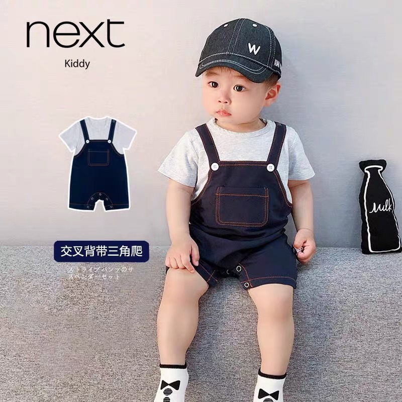 婴儿夏季假两件短袖哈衣