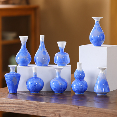 结晶釉陶瓷小花瓶摆件迷你景德镇