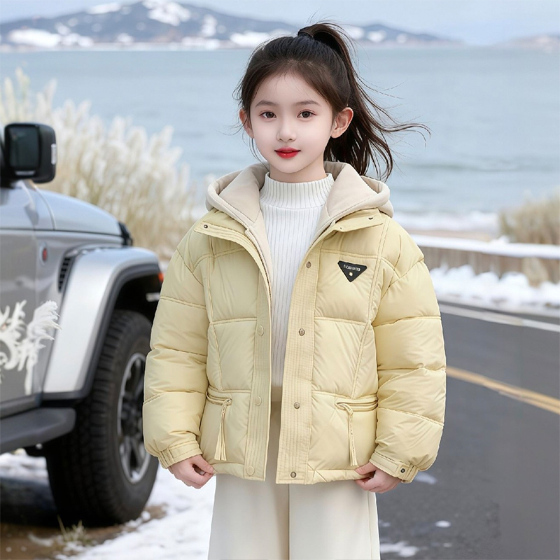女童冬装新棉服儿童2025冬季新款女大童时尚加厚假两件连帽外套潮