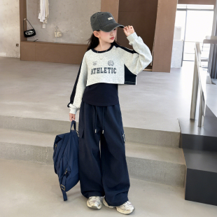 兒童春秋三件套中大童女孩衛(wèi)衣工裝 女童秋裝 2025新款 褲 套裝 洋氣潮