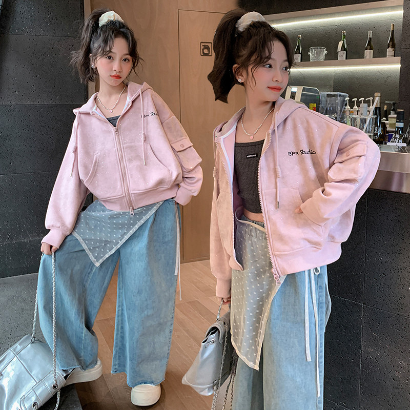 女童外套春装外套2025新款儿童洋气时髦春秋季连帽早春大童夹克图片