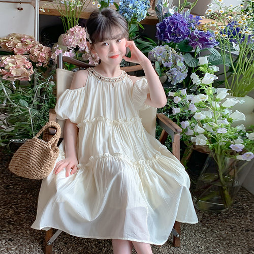 女童夏装连衣裙2026新款洋气儿童夏季露肩裙子女孩中大童公主裙