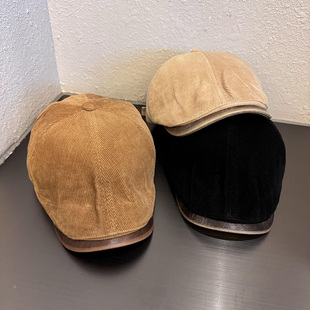 港风街头复古经典 灯芯绒贝雷帽百搭显脸小 纯色前进帽子男女秋冬季