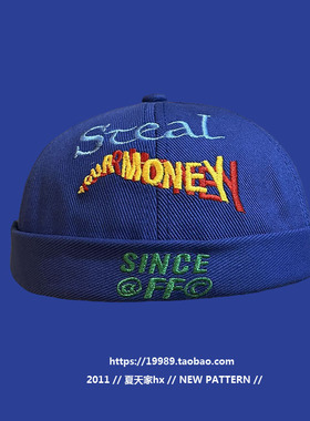 韩国克莱因蓝色嘻哈瓜皮帽子女春夏潮牌字母百搭街头流氓雅痞帽男