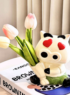 北欧风ins花瓶陶瓷摆件客厅插花可爱猪装饰家居软装摆设乔迁礼物