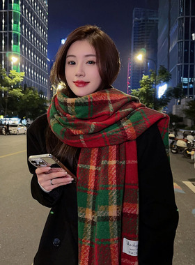 韩版格子学院风围巾女