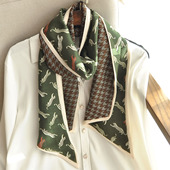 绿色双面长条丝巾女春秋印花百搭今年流行爆款 护颈系脖不扎脖子