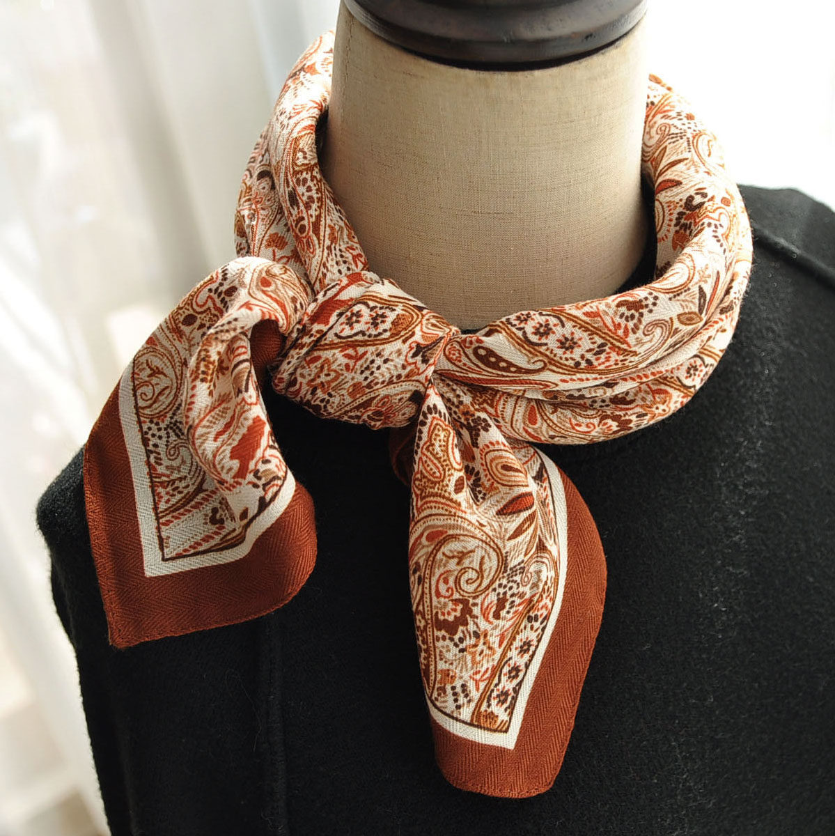 棉麻小方巾丝巾女红色腰果花小围巾2025新款百搭护颈小领巾高级感