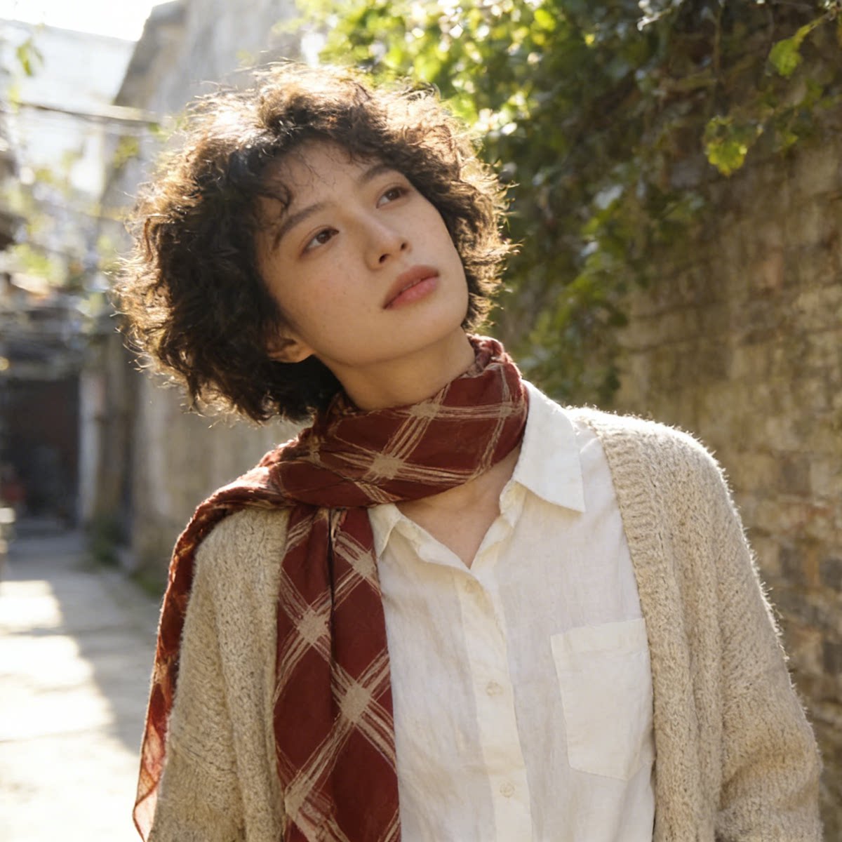 小长条丝巾女士春夏季薄款围巾护颈透气酒红色格子韩版百搭小领巾