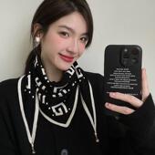 三角巾仿羊绒小围巾女秋冬季 护颈围脖双面保暖毛线磁吸扣小新款