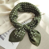 绿色波点棉麻丝巾小方巾女春秋护颈百搭小围巾2025年新款 小领巾