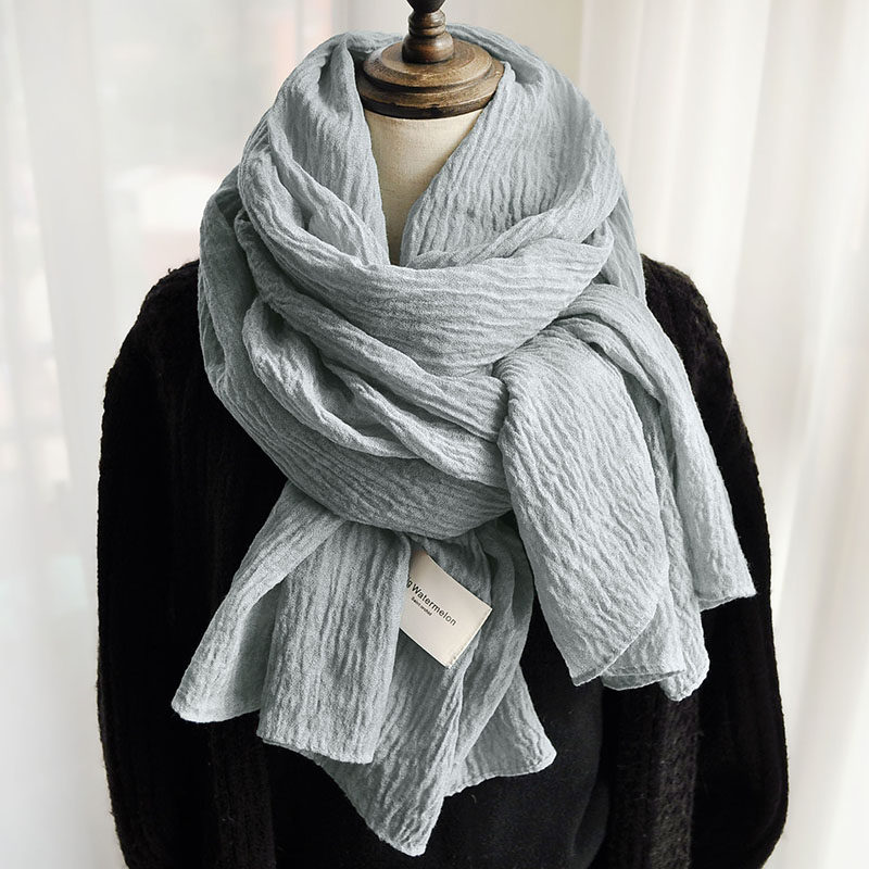 百搭文艺围巾复古韩版四季款春秋棉麻扎染纯色薄款长款丝巾围巾女 - 柳树林儿出品