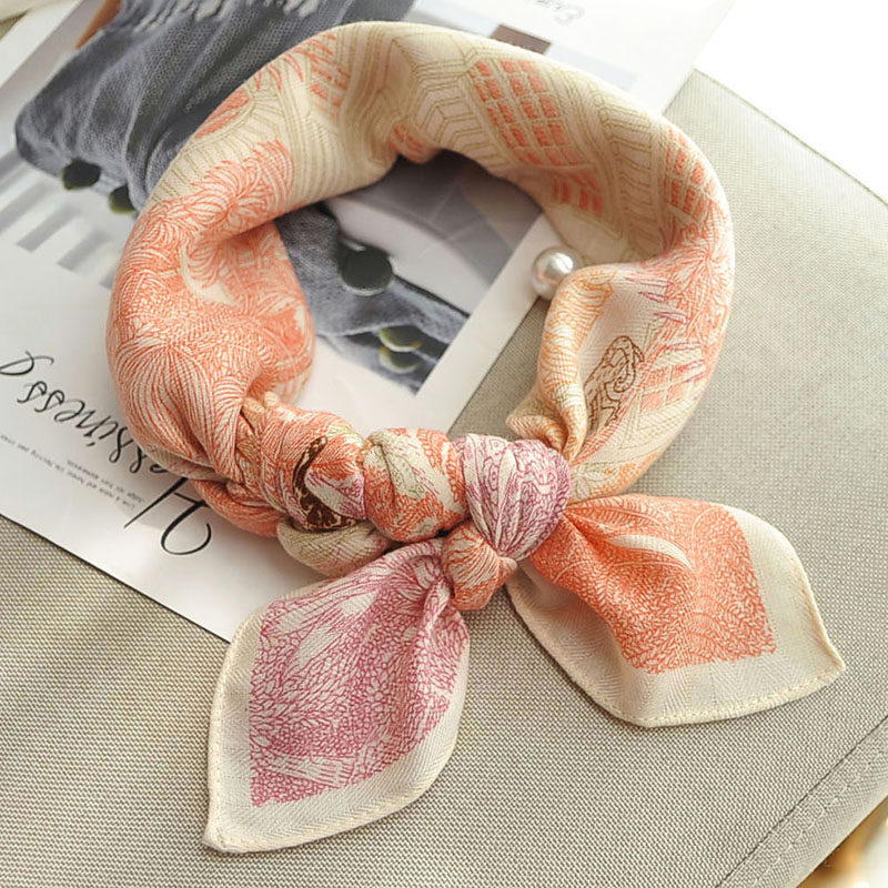 棉麻小方巾丝巾女红色腰果花小围巾2025新款百搭护颈小领巾高级感