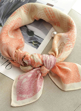 棉麻小方巾丝巾女红色腰果花小围巾2025新款百搭护颈小领巾高级感