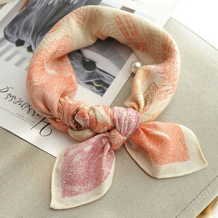 棉麻小方巾丝巾女红色腰果花小围巾2025新款 百搭护颈小领巾高级感