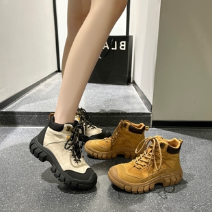 真皮厚底内增高马丁靴女2026秋冬户外徒步登山鞋工装靴英伦风短靴