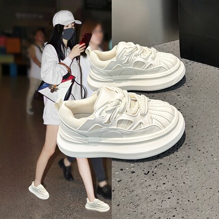 超火贝壳头小白鞋女2026春季新款百搭巨好看厚底增高运动休闲单鞋
