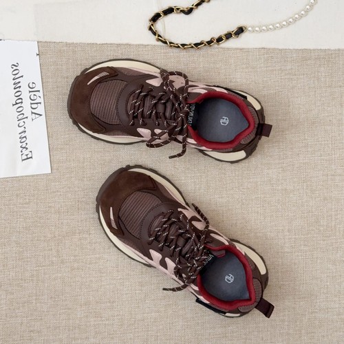 复古真皮网面厚底老爹鞋女