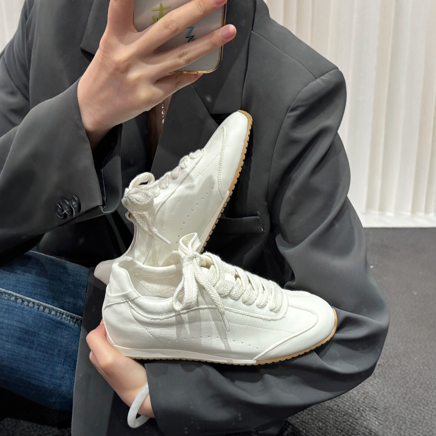 4CM~真皮内增高德训鞋女小白鞋
