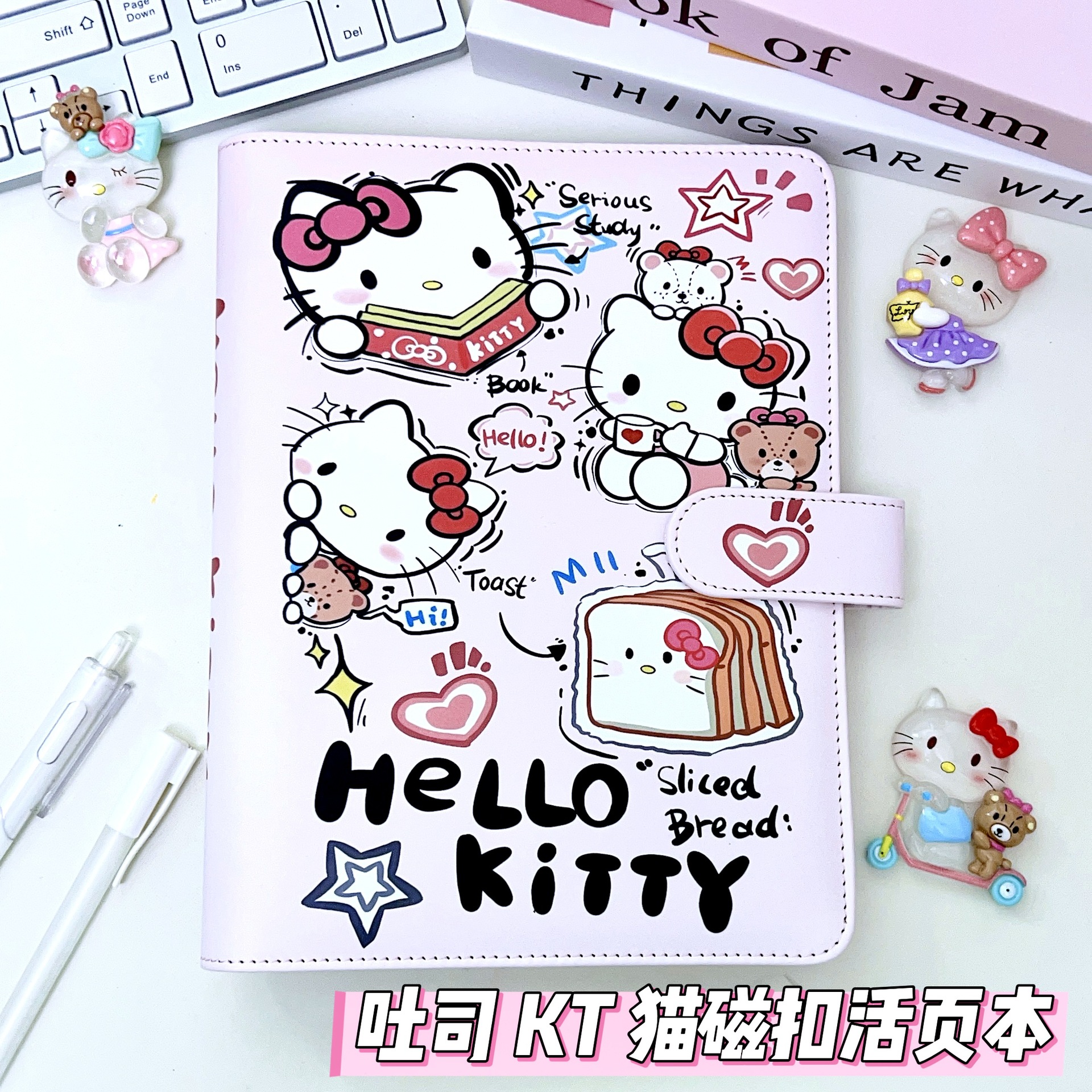 a5全彩磁扣可拆卸活页吐司kt猫彩页本手账本hellokitty卡册活页本
