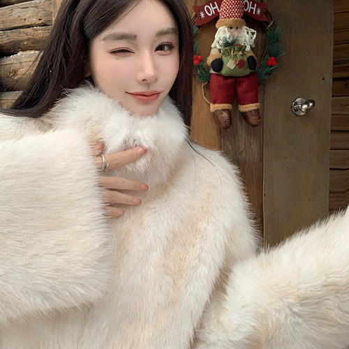 实拍冬季新款立领环保皮草小个子短款皮毛一体外套女加厚毛绒上衣