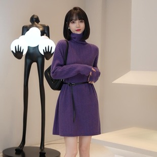 韩国超火爆款 高领针织毛衣连衣裙女秋冬小香风小个子今年流行短裙