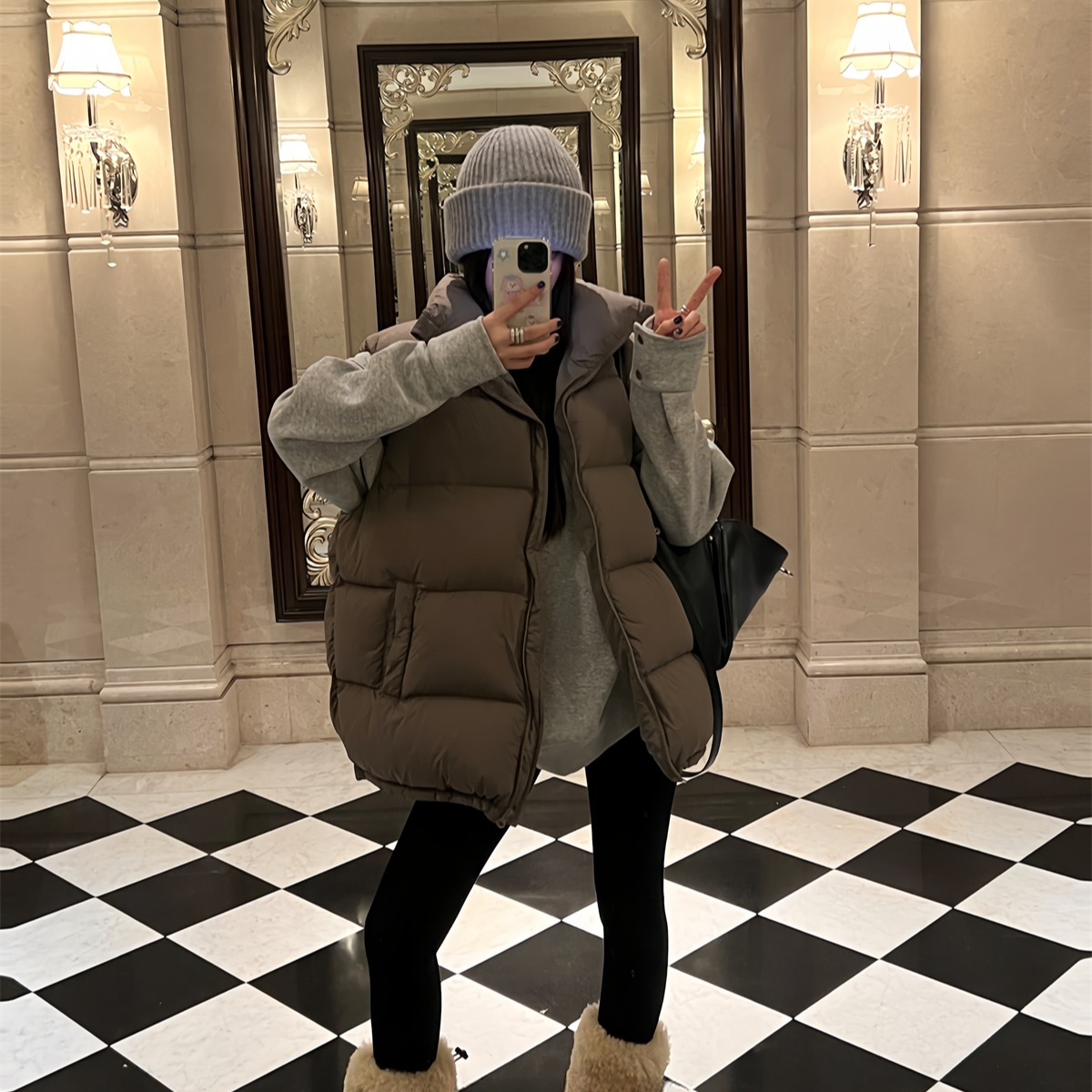 大码女装羽绒棉马甲外穿韩版短款秋冬修身无袖坎肩外套马夹官图