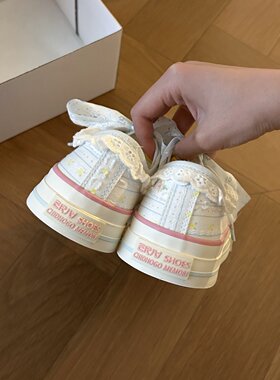 Zoee实拍 蕾丝花边厚底帆布鞋女2026新款夏季仙仙的配裙子小白鞋