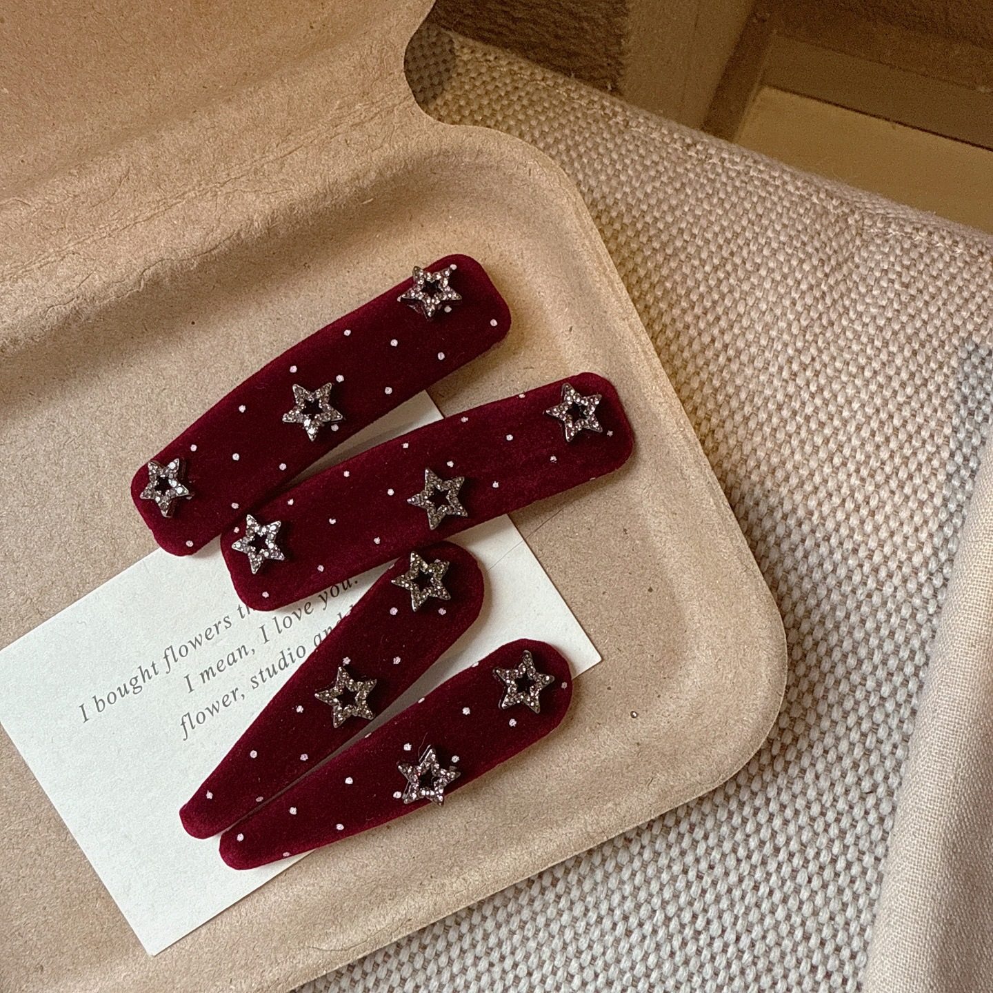 高级感丝绒布艺长方形水滴BB夹个性水钻五角星点点发夹边夹刘海夹,饰品/流行首饰/时尚饰品新,民族风发饰,淘宝优惠券,粉丝福利购,淘宝优惠卷