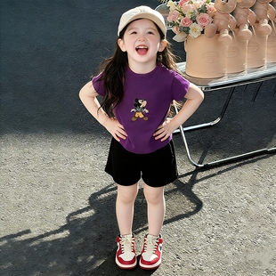 2026新款女童夏季洋气短袖套装儿童时髦半袖上衣中小童女孩两件套