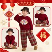 儿童秋冬加绒加厚卫衣卫裤 女童套装 2026新款 两件套小童女孩新年服