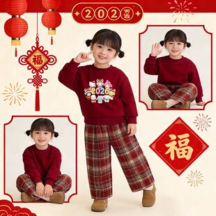 女童套装2026新款儿童秋冬加绒加厚卫衣卫裤两件套小童女孩新年服