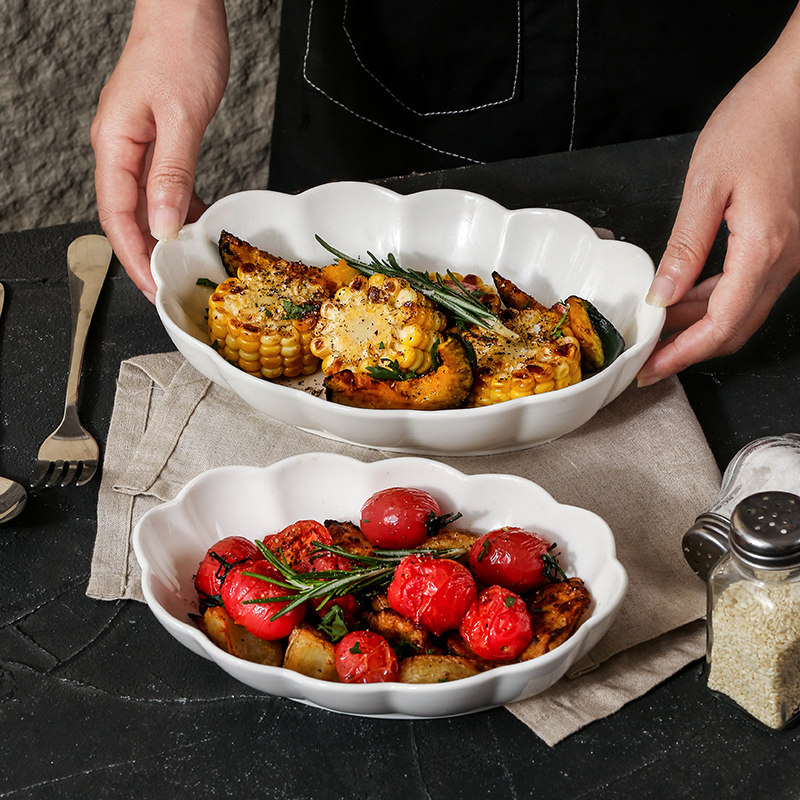 北欧简约小清新12英寸花边沙拉水果盘碗碟陶瓷餐具果盘高颜值鱼盘,餐饮具,盘,淘宝优惠券,粉丝福利购,淘宝优惠卷