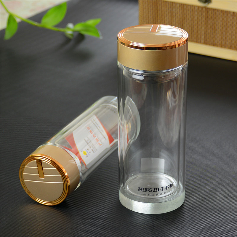 名辉双层水晶玻璃杯加厚500ML大容量情侣便携过滤泡茶水杯子正品