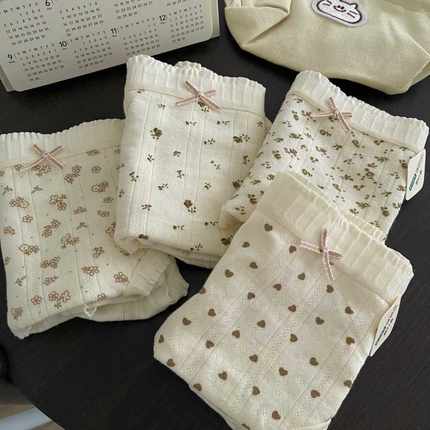 5条7A抗菌纯棉内裤女生中腰包臀田园风碎花透气A类全棉2025新款