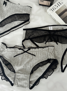 3条灰色纯欲蕾丝内裤女纯棉全棉裆性感蝴蝶结少女女士三角裤灰色