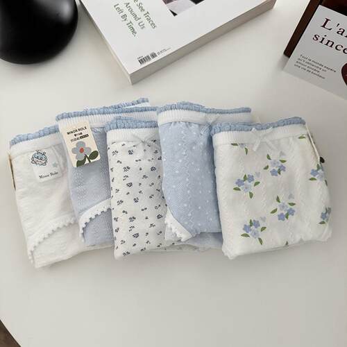 5条A类婴儿棉蓝碎花纯棉内裤抗菌