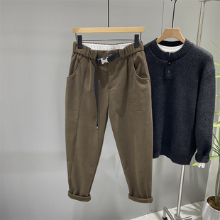 复古灯芯绒休闲裤 腰带加绒加厚保暖直筒裤 男士 新款 子 2025冬季 美式