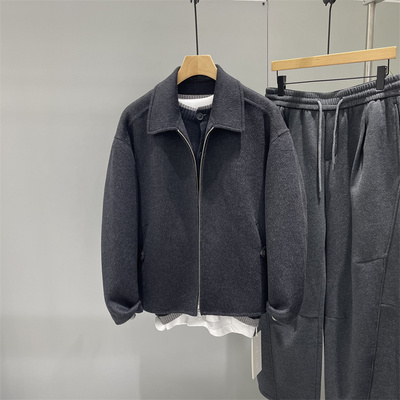 轻奢双面羊绒大衣男士短款翻领