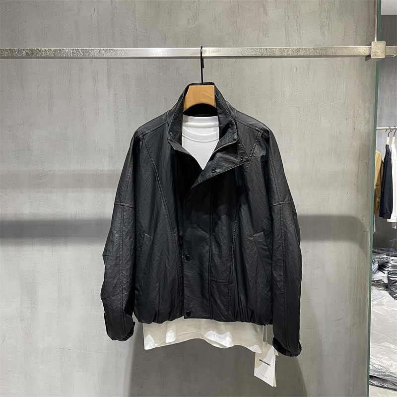 美式复古立领皮衣外套