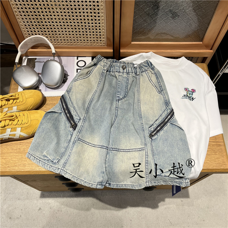 吴小越w1312男童夏装牛仔短裤宽松中大童男孩中裤夏款五分裤子薄