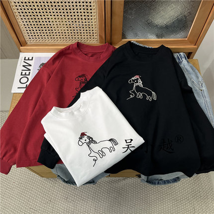 吴小越w1915男童圆领小马打底衫冬款年服韩版绒感t恤中大童